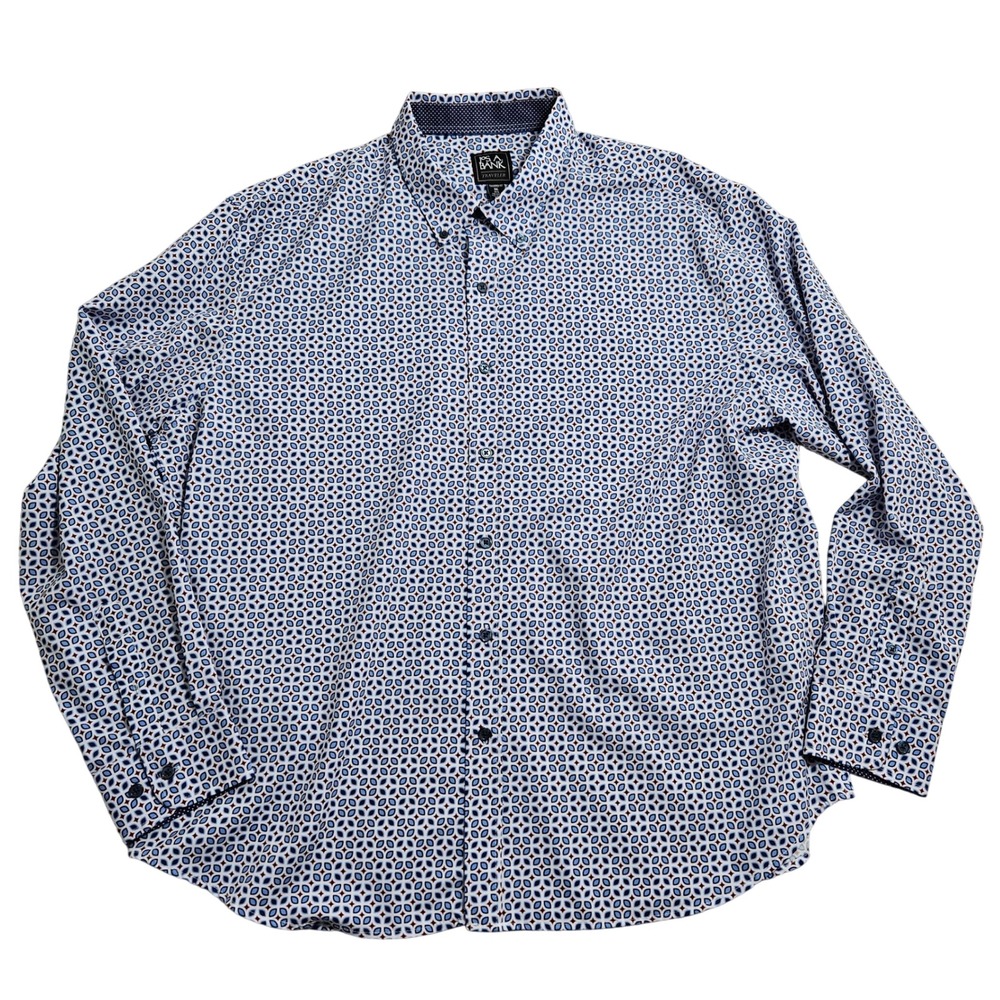 Jos. A. Bank Traveler Shirt Men XXL Blue Geometric Stretch Tailored Fit Long Slv